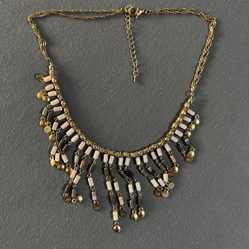Charming Charlie Gold and Black Fringe Necklace